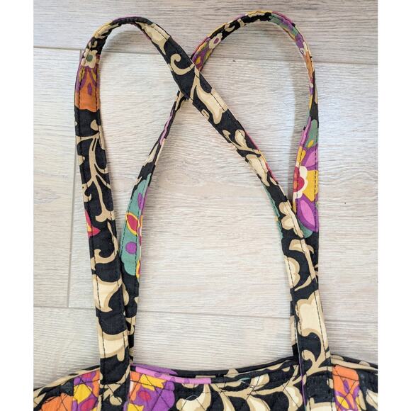 Vera Bradley Shoulder Tote Bag Bold Black Multicolor Boho Floral Quilt Festival - Picture 8 of 12